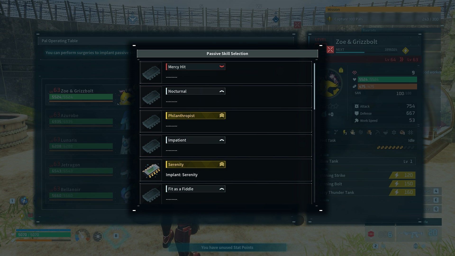 Passive skill options within Pal Surgery Table (Image via Pocketpair)